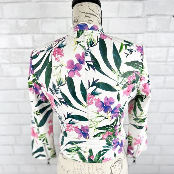 Guess Floral Print Moto Leather Zip Up Jacket Size Small - Picture 4 of 15